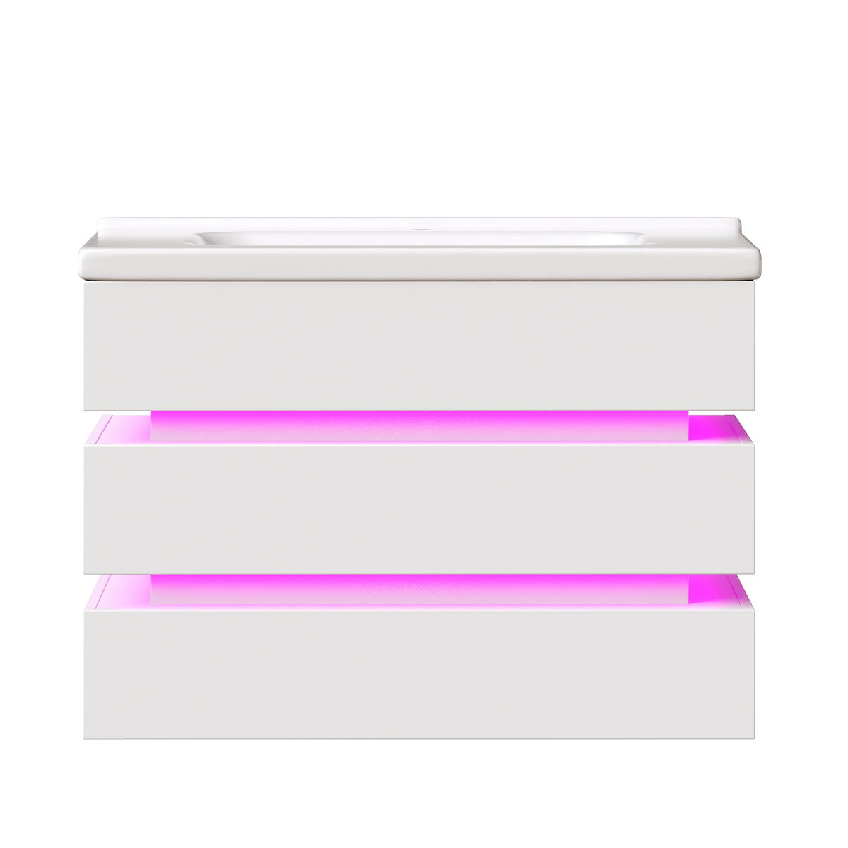BADEZIMMERSCHRANK Wandmontiert LED Keramik Waschbecken Weiß - Weiß, Holzwerkstoff (81/57/47.5cm) - FLIEKS