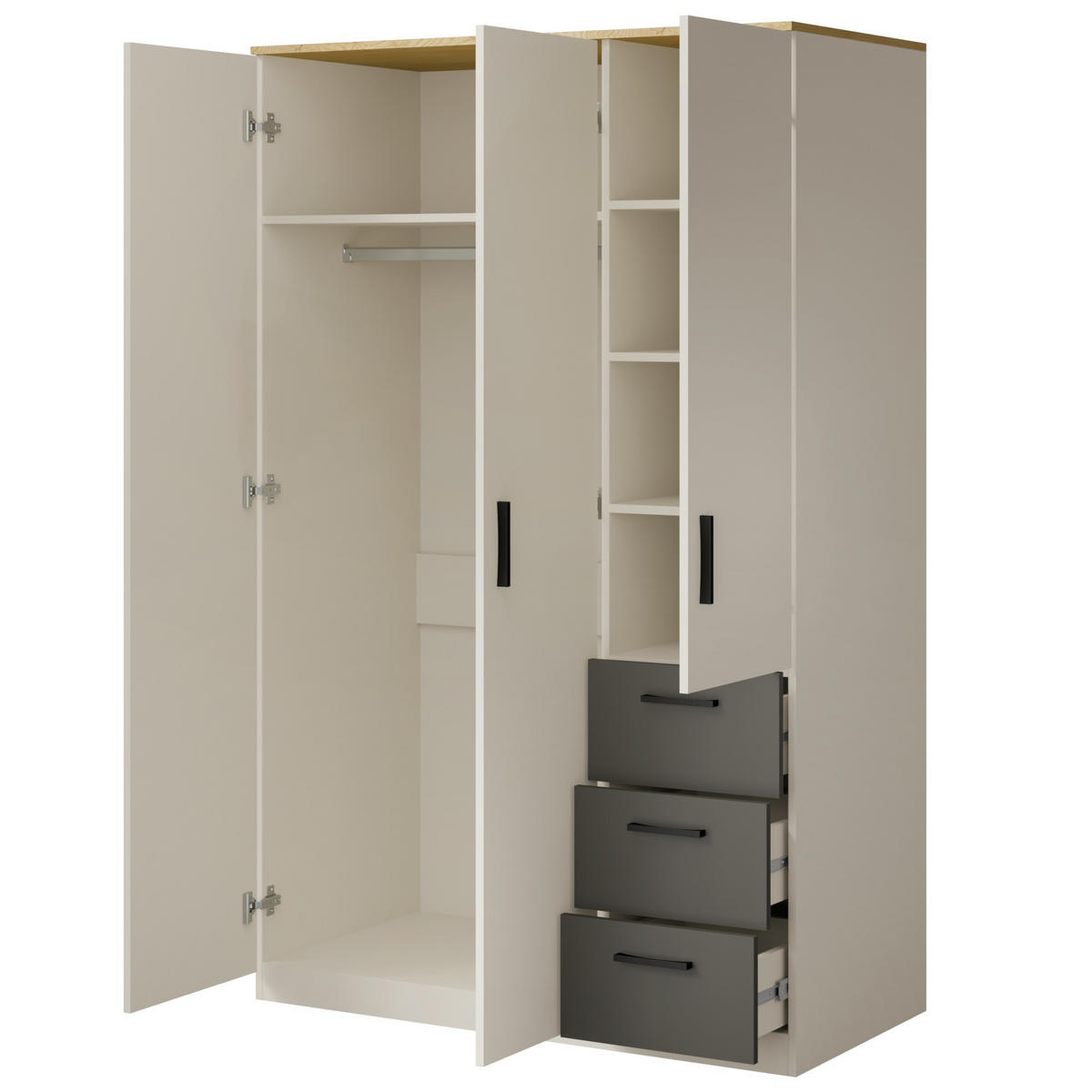 SCHRANK mit Schubladen Billz 3D3S 120 Kaschmir/Eiche Cremona - Kaschmir/Schwarz, Holzwerkstoff/Kunststoff (120/190/60cm) - mzm24