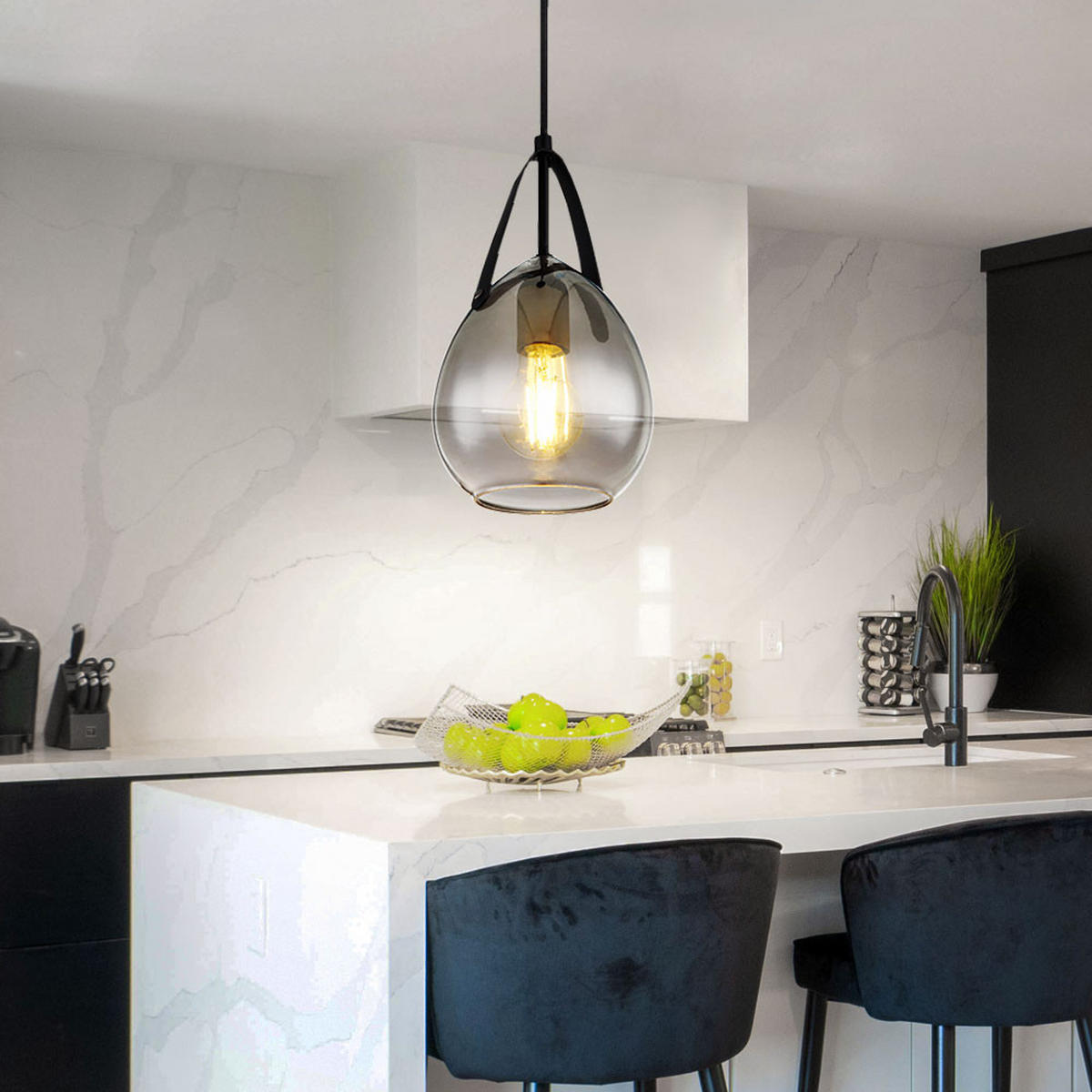 HÄNGELEUCHTE Metall Schwarz rauch - Schwarz, Glas (15/15/120cm) - Globo Lighting