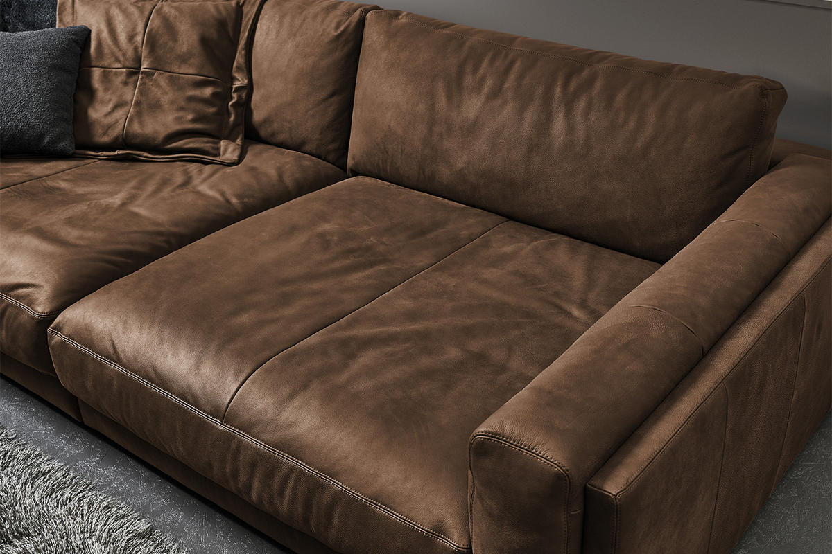 BIG SOFA RAINA Braun Leder - Dunkelbraun/Schwarz, Leder/Kunststoff (254/85/150cm) - KAWOLA
