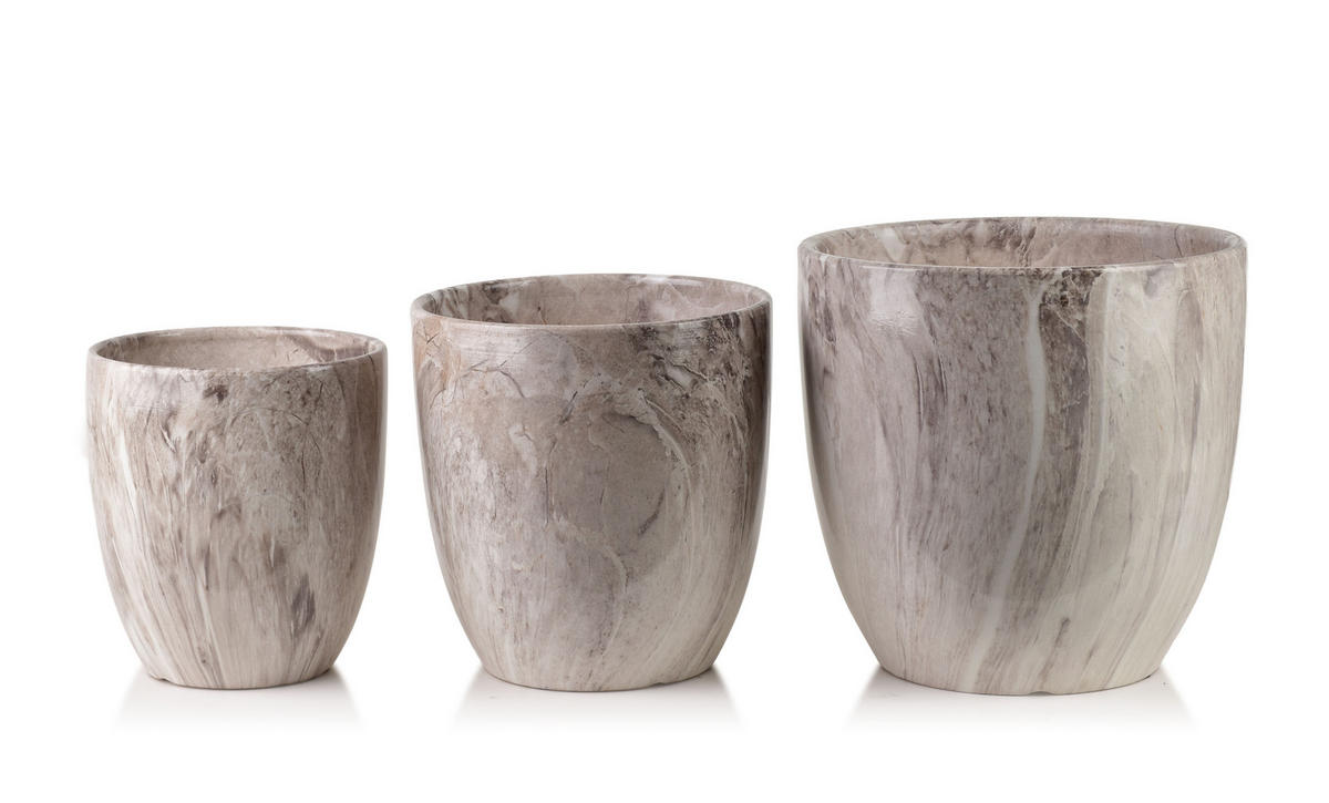 BLUMENTOPF Neva Marble 3er Set Beige 30,5x30,5x30,5/26x26x27/20,5x20,5x23 cm Keramik - Beige, Keramik (30.5/30.5cm) - Mondex