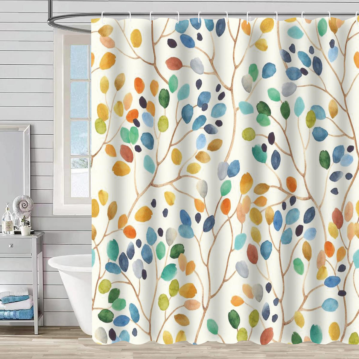 DUSCHVORHANG floral Polyester wasserdicht waschbar schimmelresistent mit Haken Badezimmer - Multicolor, Textil (180/180cm) - MCBOSON