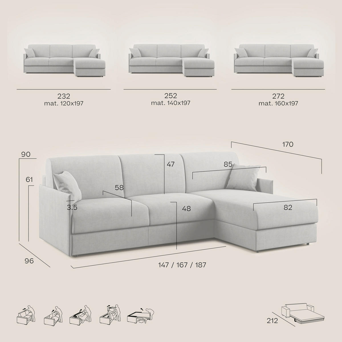 ECKSOFA LINKS Evans - Gelb, Textil (252/96cm) - Divani.store