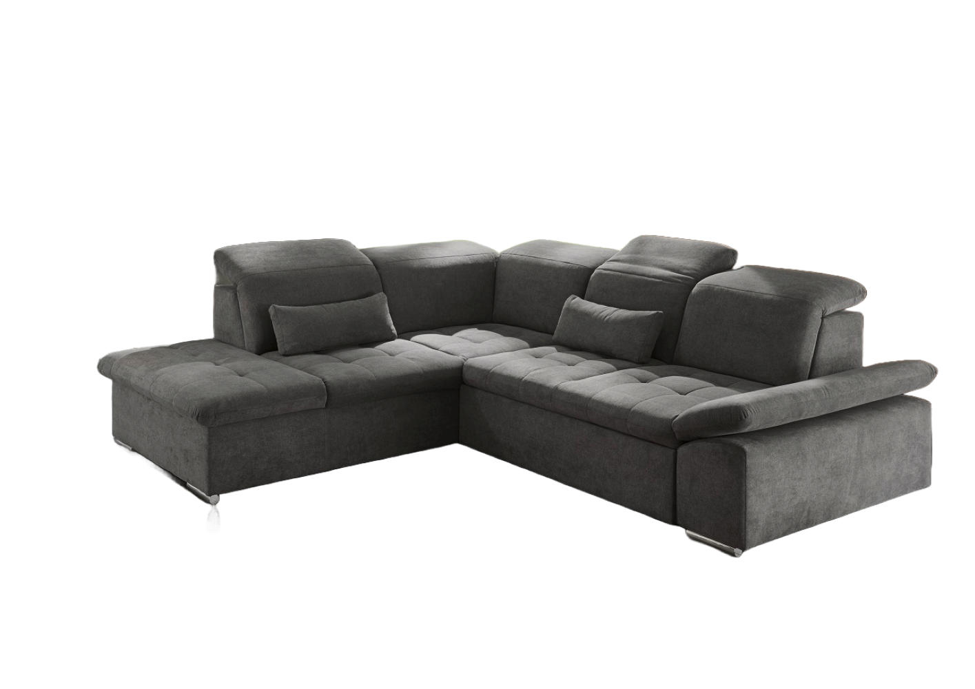 ECKSOFA mit Schlaffunktion mit Bettkasten und verstellbaren Kopf- und Rückenlehnen - Chromfarben/Grau, Textil (276/240cm) - ed exciting design