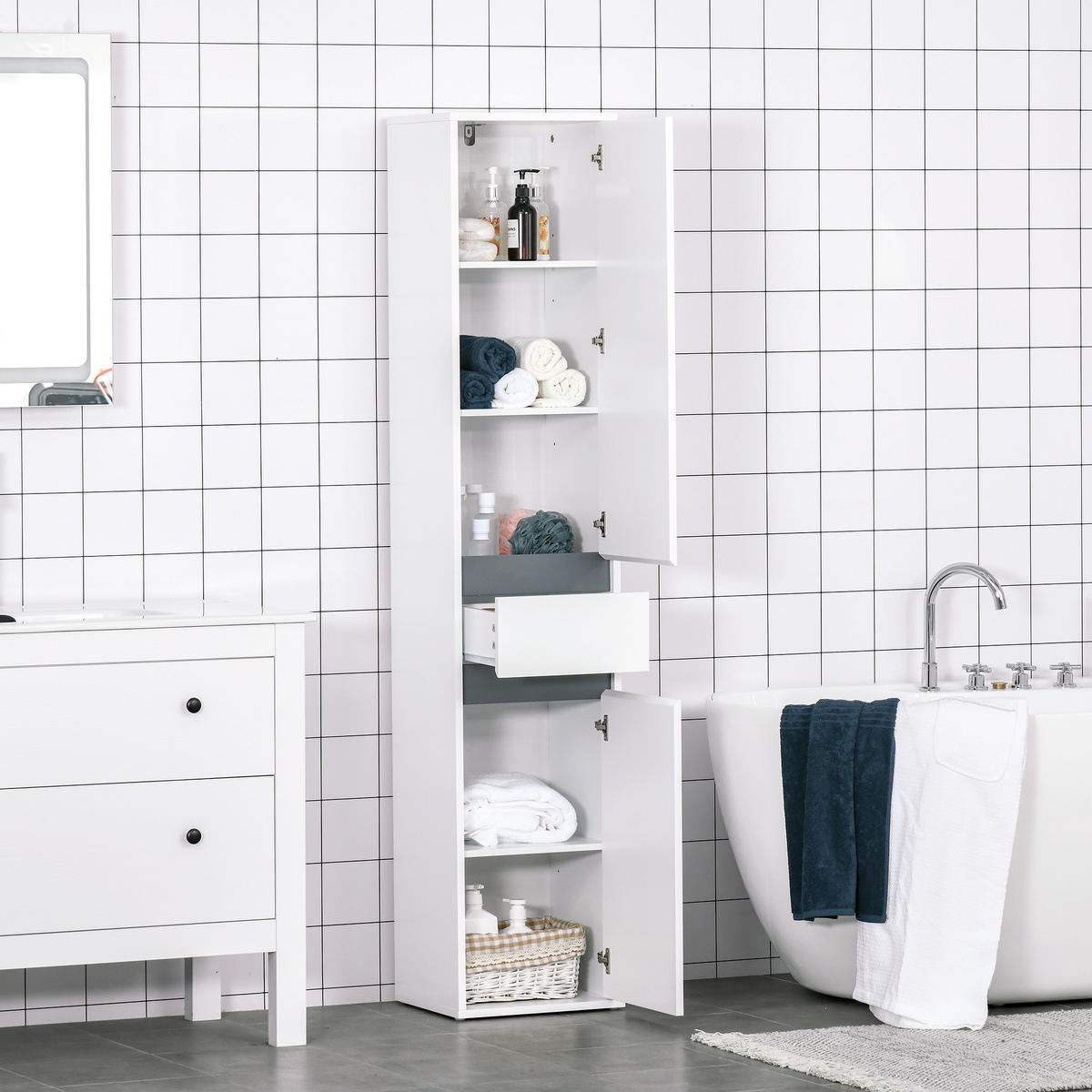 HOCHSCHRANK DE-12521 35/31/172 cm mit Schublade Weiß - Weiß, Holzwerkstoff (31/172/35cm) - ComfortXL