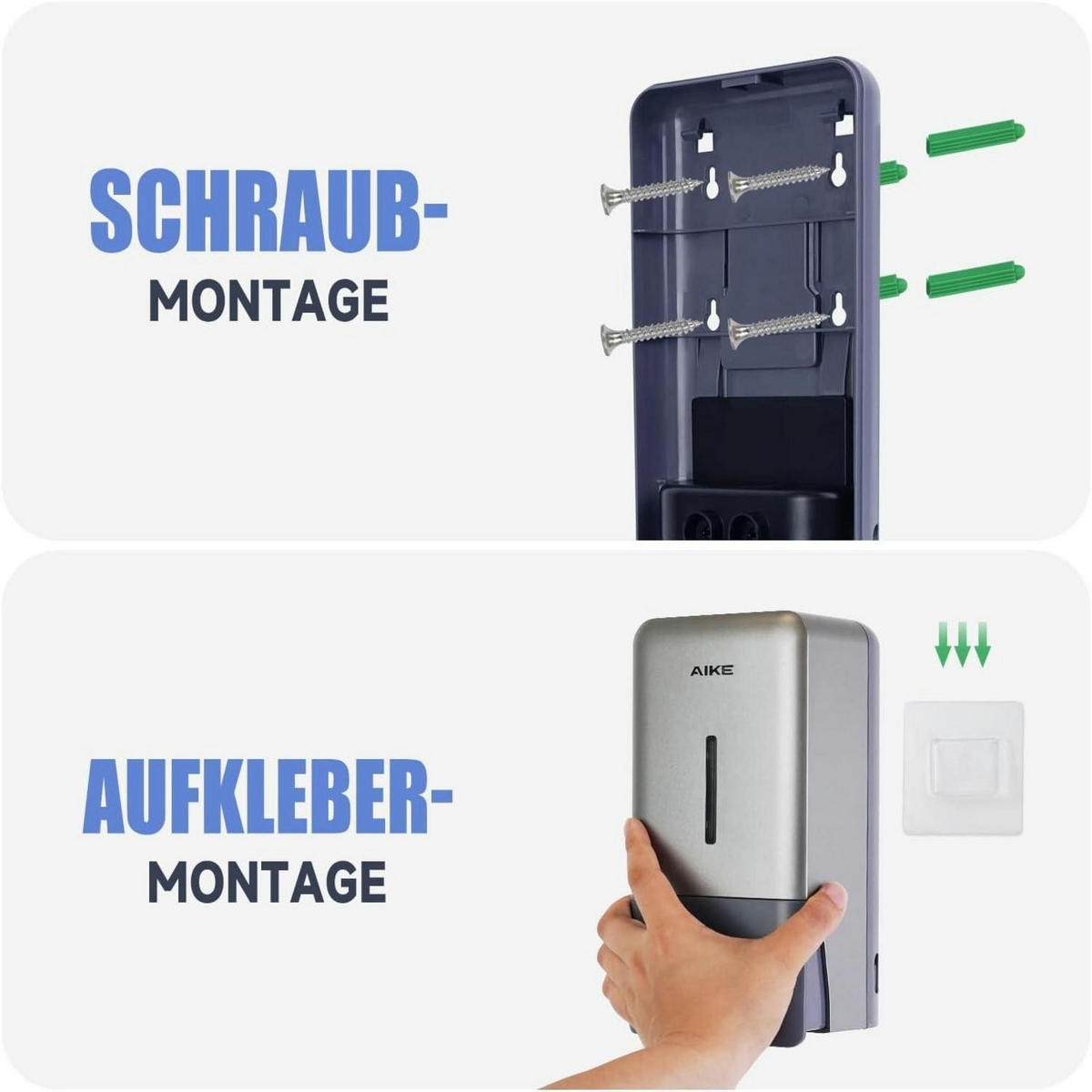 SEIFENSPENDER Wandmontage ohne Bohren 800ML Silber Grau - Silberfarben, Kunststoff (10.6/25.9/12.7cm)