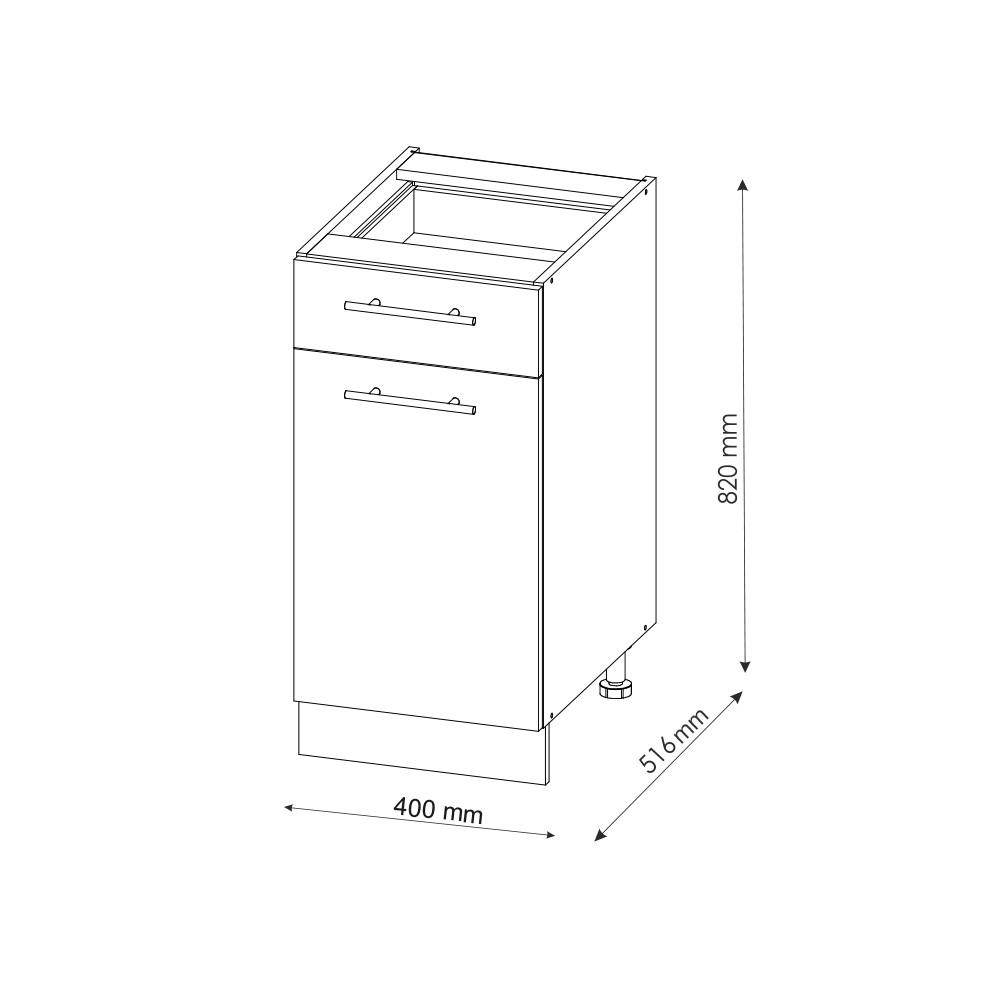 KÜCHENUNTERSCHRANK Fame-Line Weiß Hochglanz 40 cm, AP Anthrazit - Weiß Hochglanz/Eiche Wotan, Holzwerkstoff (40/82/60cm) - Vicco