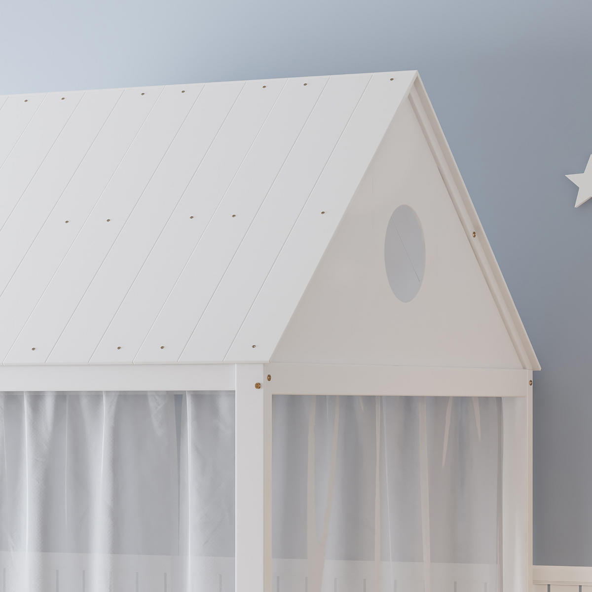 HAUSBETT 140x200 cm in Weiß mit dekorativen Vorhängeschirmen - Weiß, Holz (140/200cm) - KOMHTOM