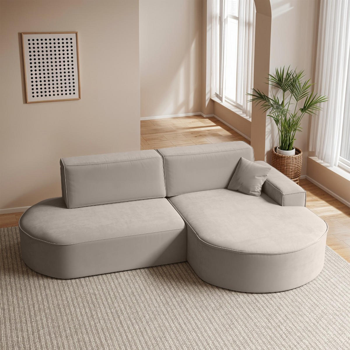 ECKSOFA Modena Pro - Komfort Und Stil Stoff Salvador Hellbeige Rechts - Creme, Holz (278/179cm) - Kaiser Möbel