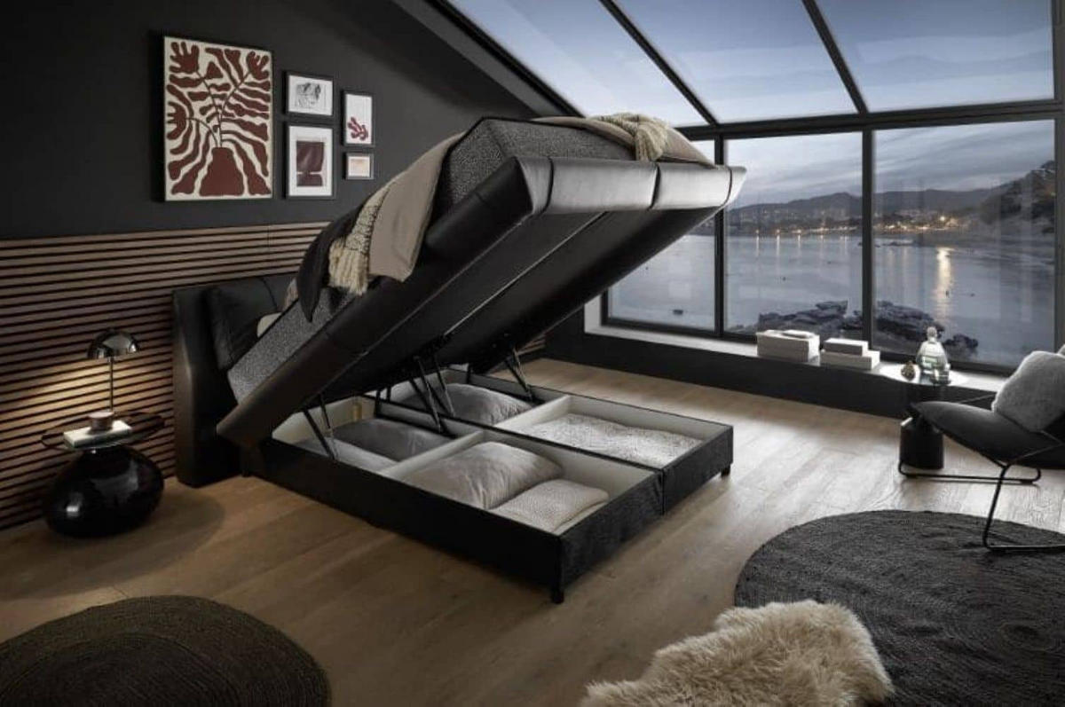 BOXBETT 180x200 Kunstleder inkl. Matratze und Bettkasten - Schwarz, Leder/Holz (180/200cm) - ed exciting design