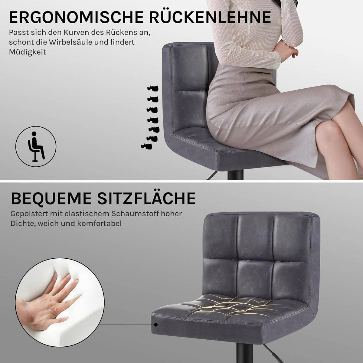 BARHOCKER 2er Set, Kunstleder in Antiklederoptik, Stahl - Anthrazit, Metall (44/114/39cm) - Woltu