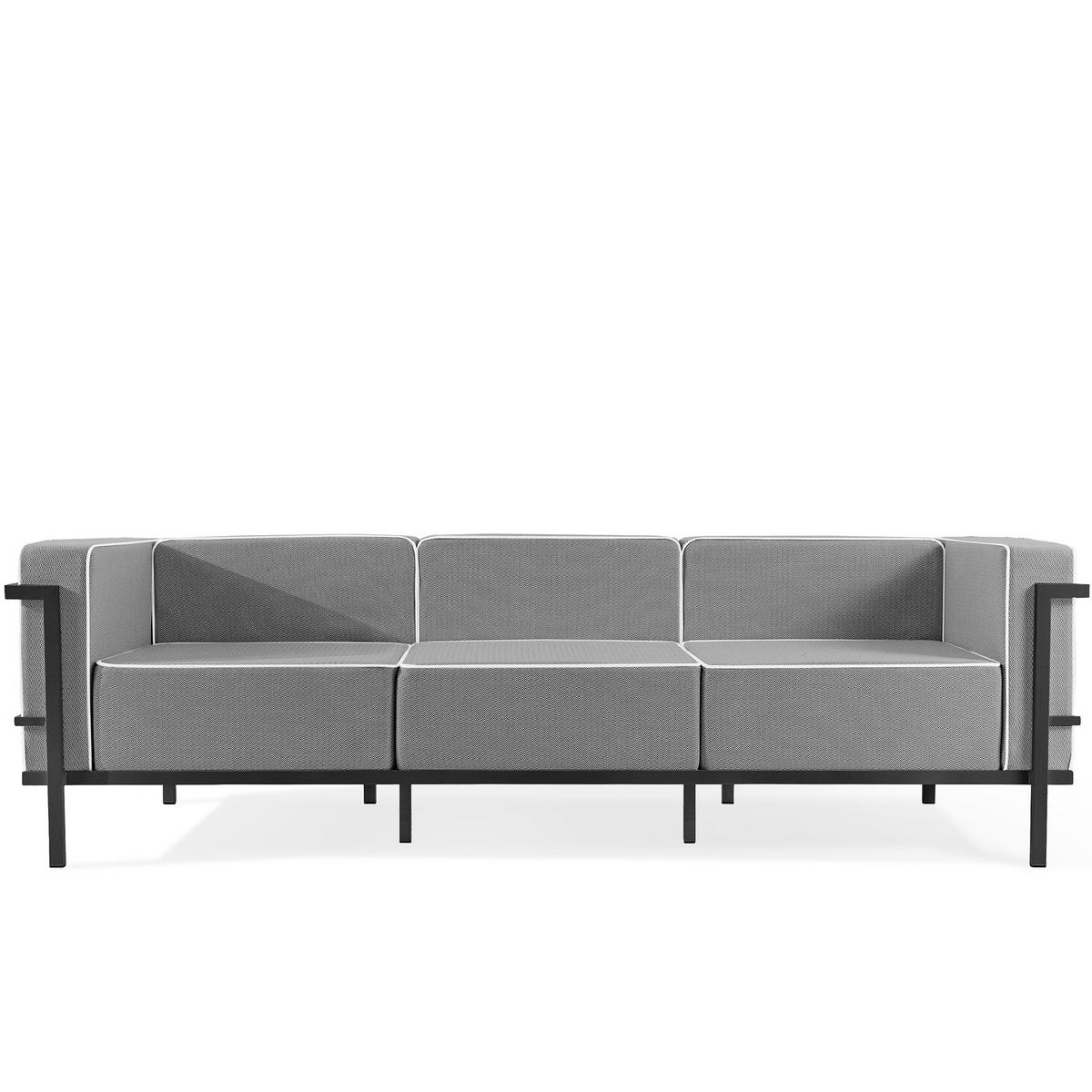 GARTENLOUNGE-SET TRIGLO 1x Tisch, 2x Sessel, 1x Sofa 3-Sitzer, 4-tlg., Modern, Dunkelgrau - Dunkelgrau/Schwarz, Glas/Textil - KONSIMO®