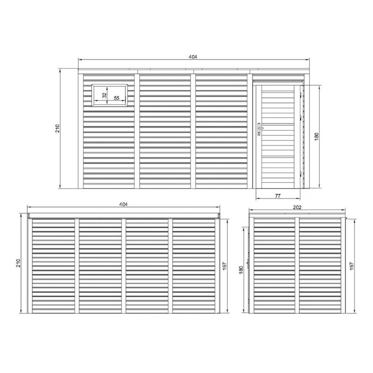 GARTENHAUS Holz 8,16 m², 404/216/202 cm, mit imprägniertem Boden, M327F2+M327G - Beige, Holz (404/216/202cm) - Timbela