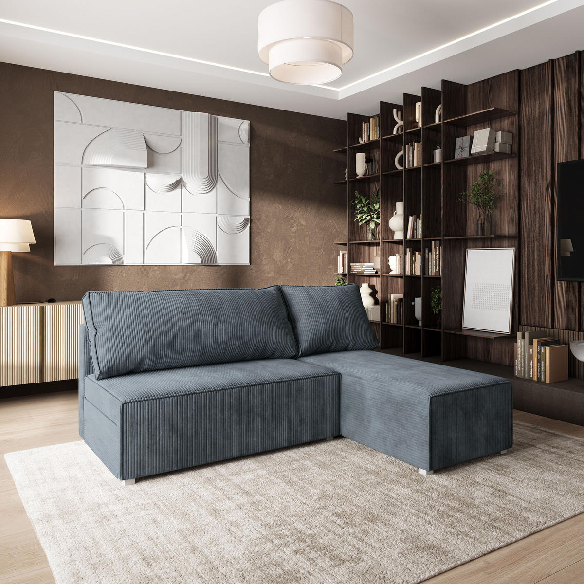 ROHOVÁ SEDAČKA BRISO šedá - šedá, dřevo/textil (200/140cm) - MASSENO