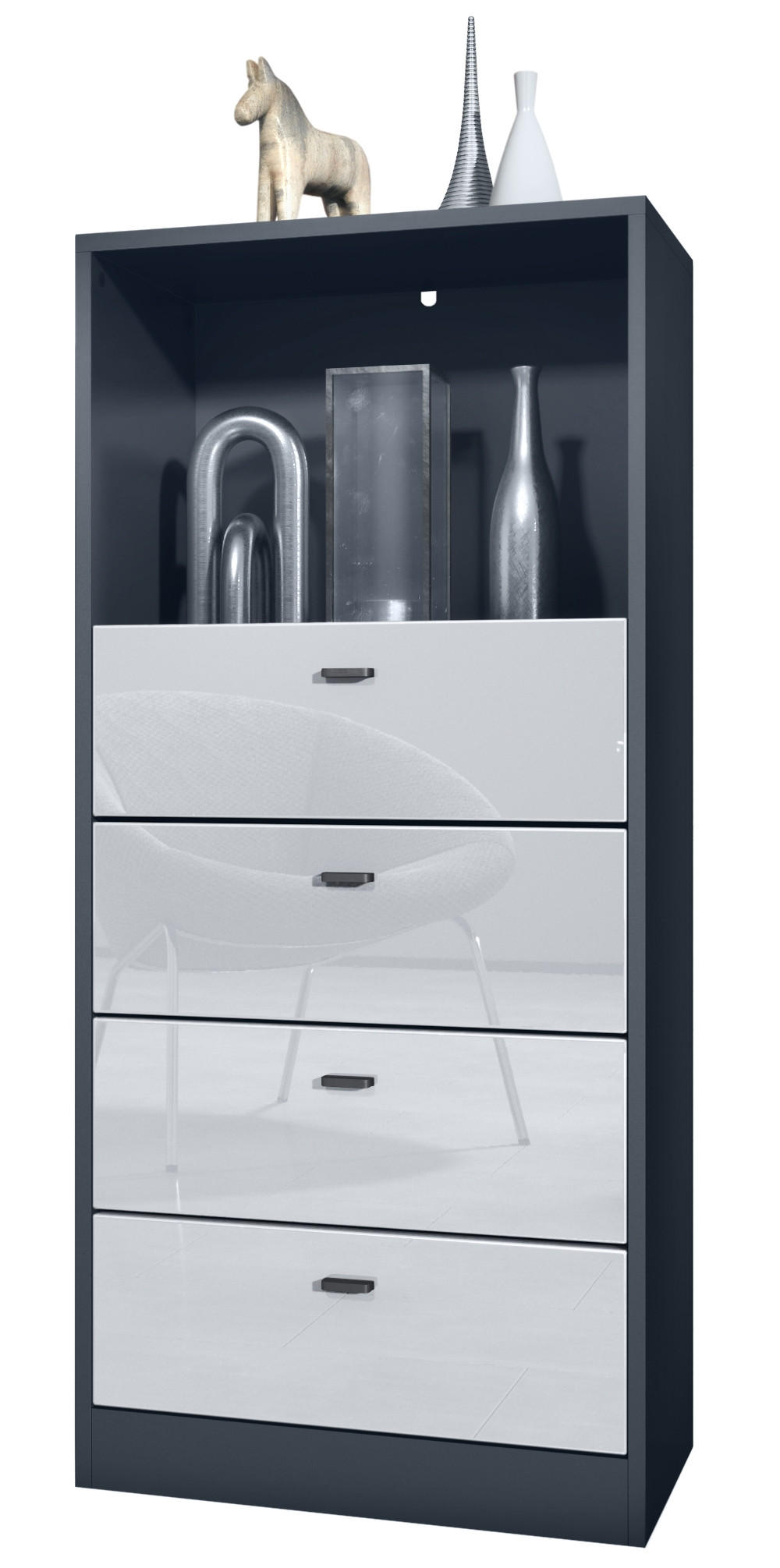 Vladon Kommode Weiß Hochglanz 56x125x36 cm