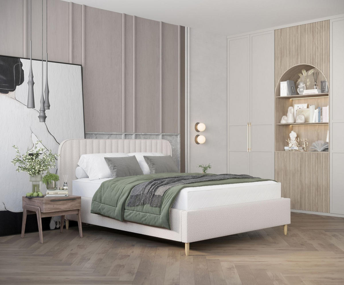 POLSTERBETT Noto Creme 140/200 cm im Chenille-Stoff - Creme/Naturfarben, Holz/Holzwerkstoff (140/200cm) - Maison de Reve
