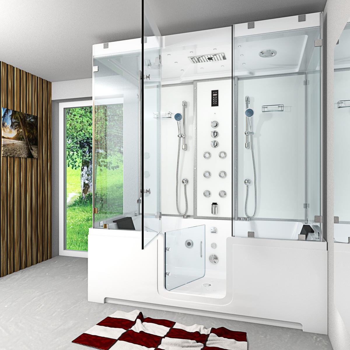 BADEWANNE mit Tür Dusche K88-WS-TH-C-SC-EA - Weiß, Glas/Kunststoff (100/228/180cm) - AcquaVapore by Sandra Jentho