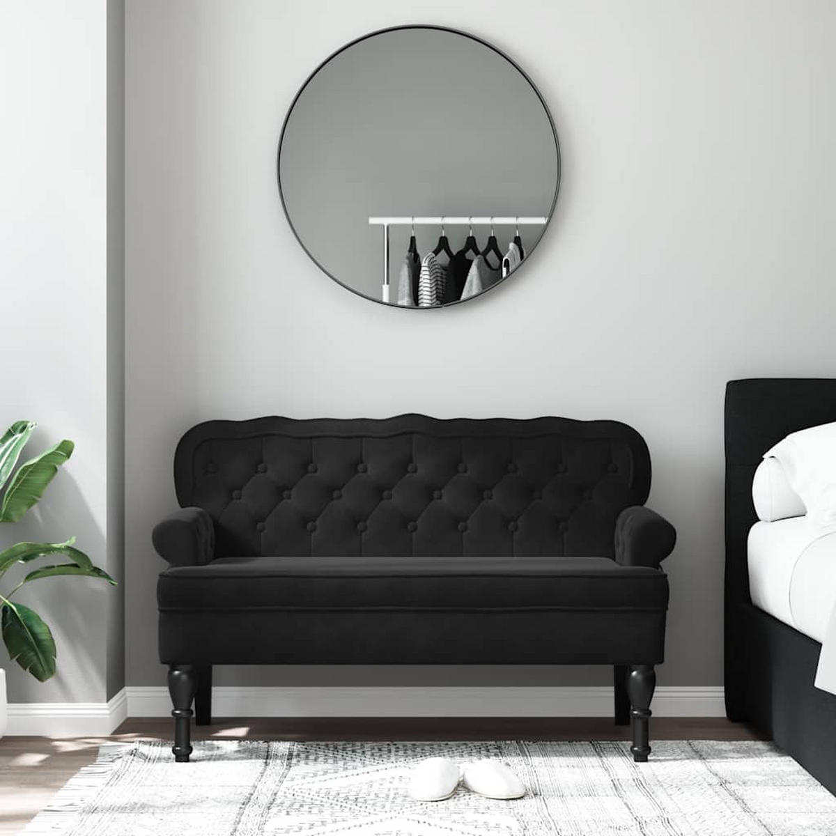 BANK Mit Rückenlehne Schwarz 119,5/64,5/75 Cm Samt - Schwarz, Textil (64.5/75/119.5cm) - vidaXL