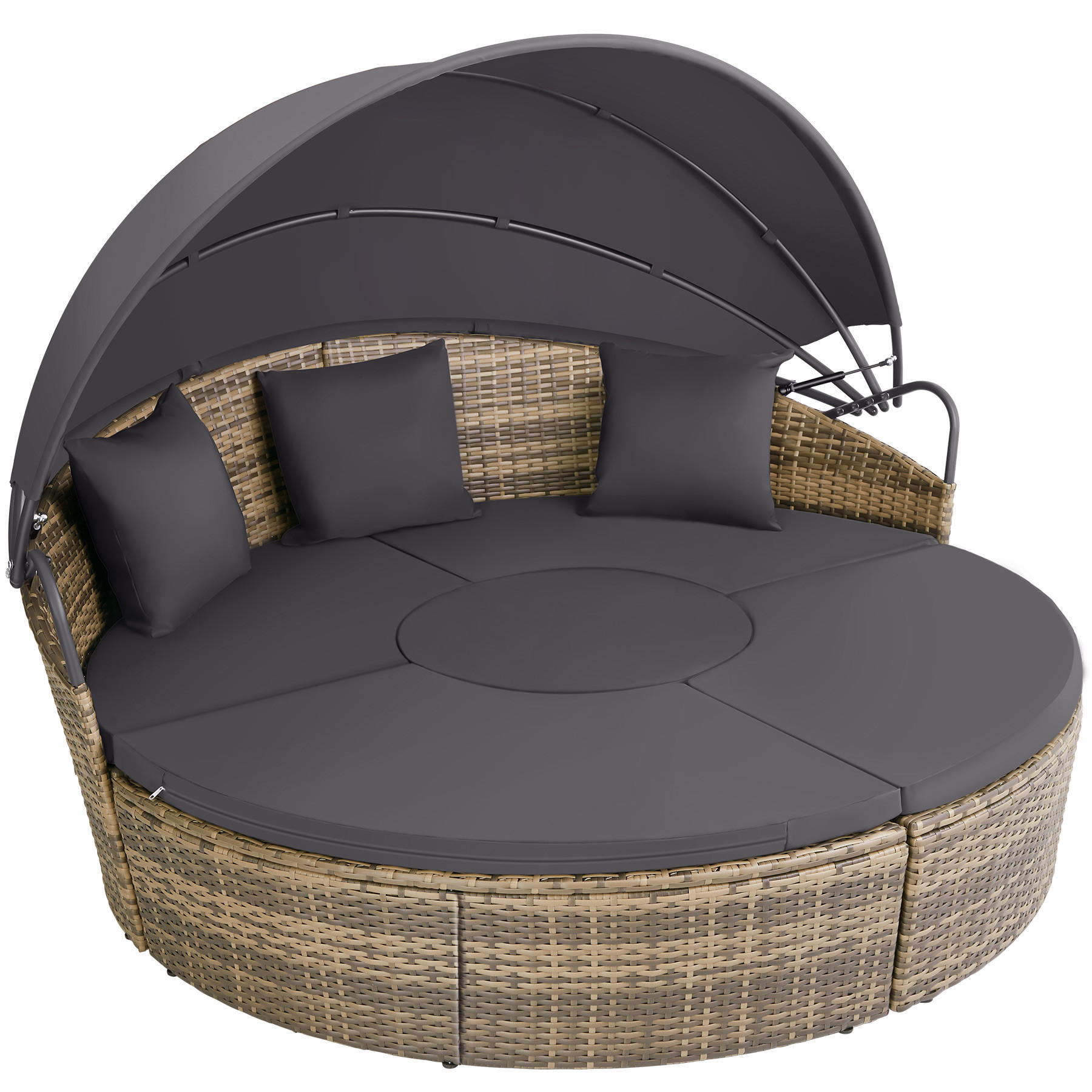 RATTAN SONNENINSEL Santorin,variabel aufstellbar,natur - Naturfarben, Kunststoff (171/136/175cm) - tectake