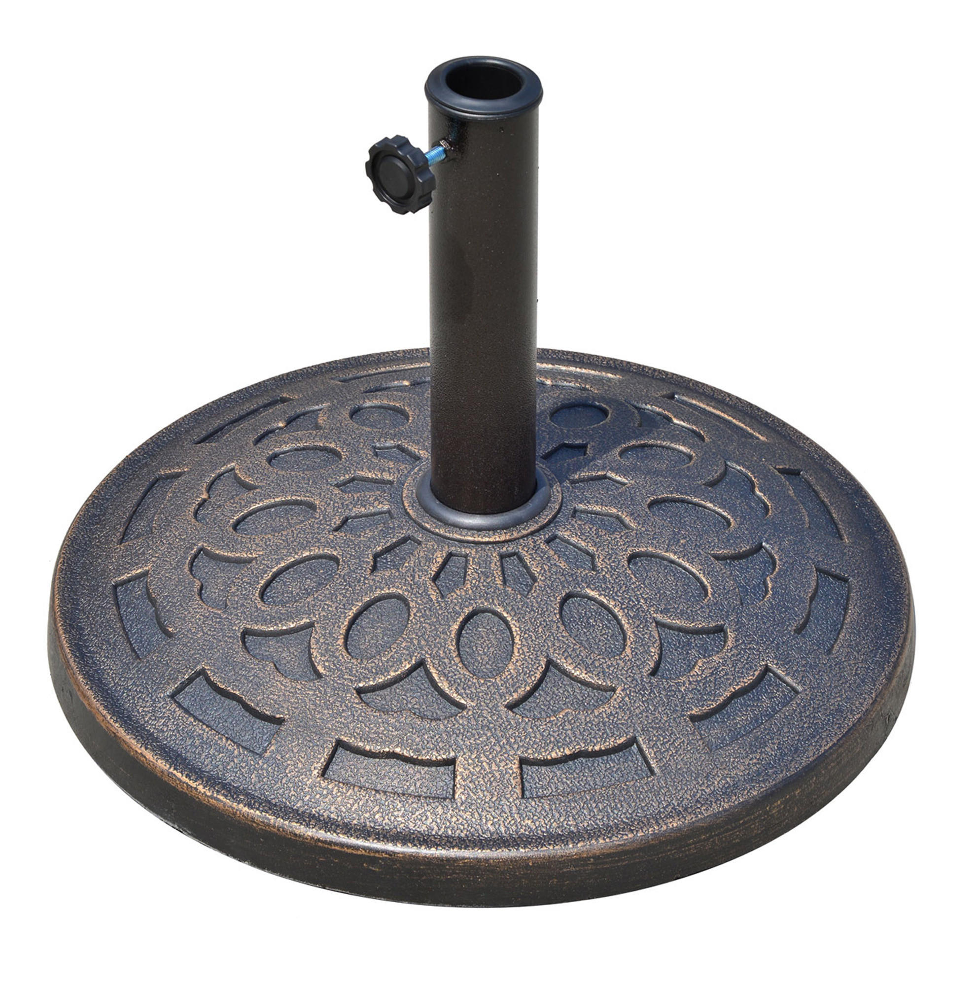 SONNENSCHIRMSTÄNDER 48,5/48,5/34 cm bronze aus Harz mit Stahlrohr für Ø38/48 mm - Bronzefarben, Kunststoff (48.5/48.5cm) - OKWISH