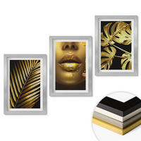 WANDBILDER 3er Set - 20x30 cm Silberner Rahmen - Mund einer Frau mit Monstera-Palme - Silberfarben, Kunststoff (20/30cm) - ArtPrintCave
