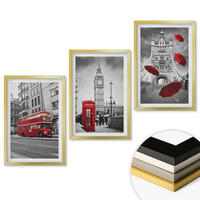 WANDBILDER 3er Set - 40x60 cm Goldrahmen - Red Accents London - Goldfarben, Kunststoff (40/60cm) - ArtPrintCave