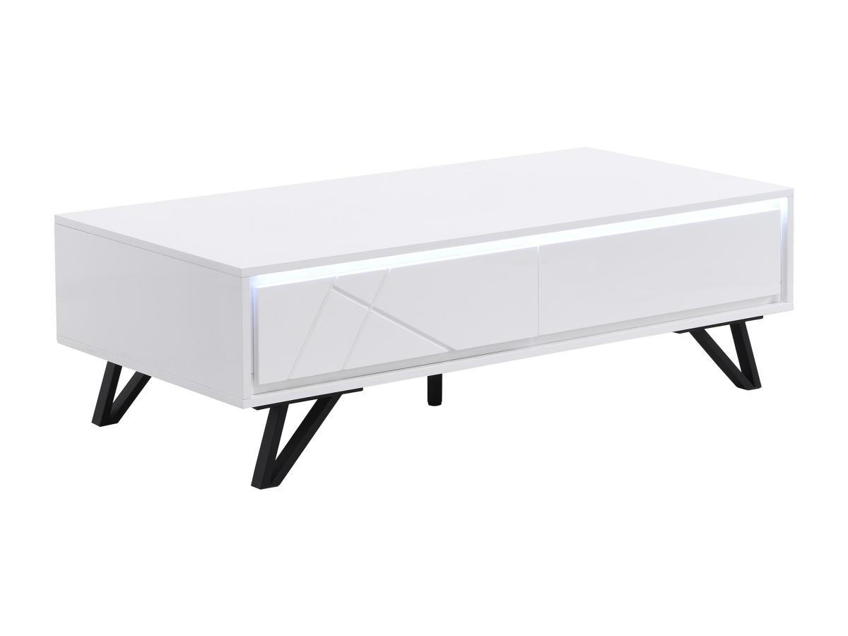 COUCHTISCH mit 2 Schubladen & LED-Beleuchtung aus MDF - Weiß lackiert - SALIANO - Weiß, Holz (120/60/38cm) - Vente-Unique