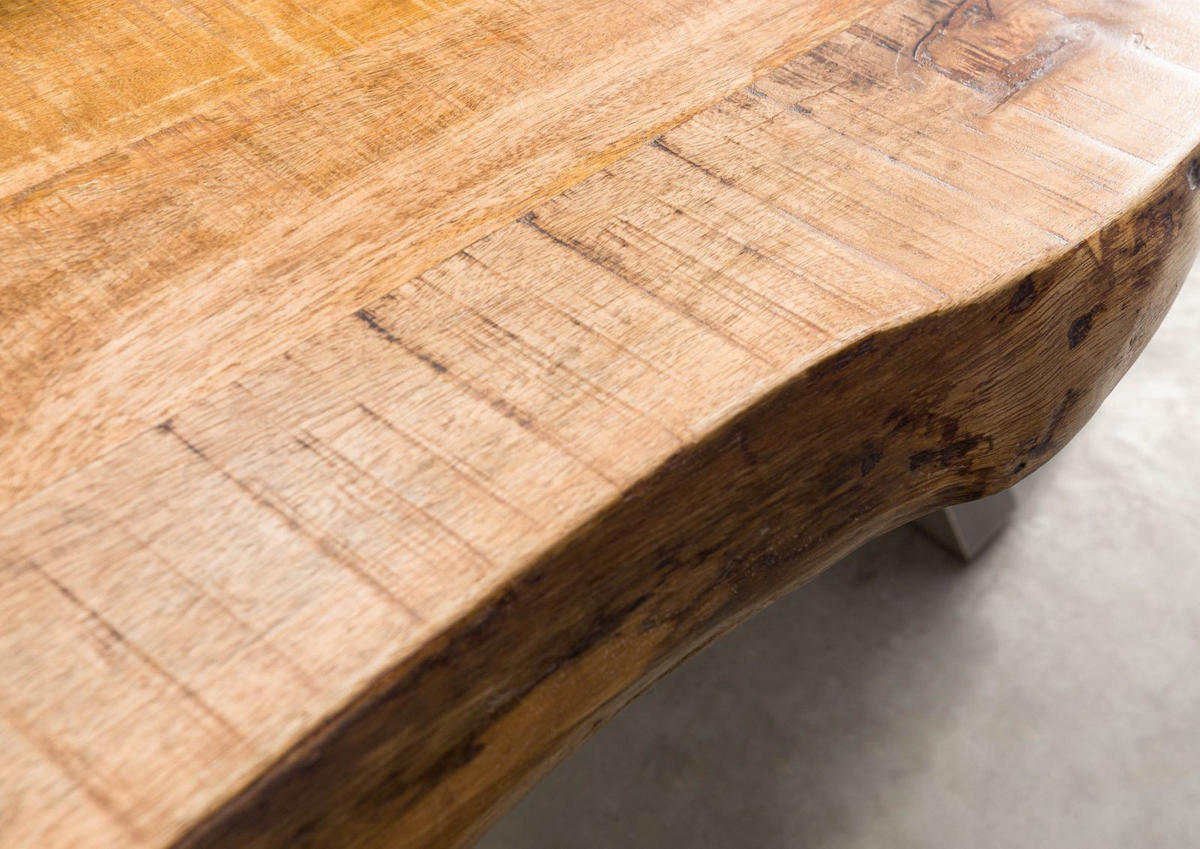 BAUMTISCH Mango 180x90x77 natur lackiert FREEFORM 5 / X-Beine silber matt - Braun, Holz (90/180/77cm) - Massivmoebel24