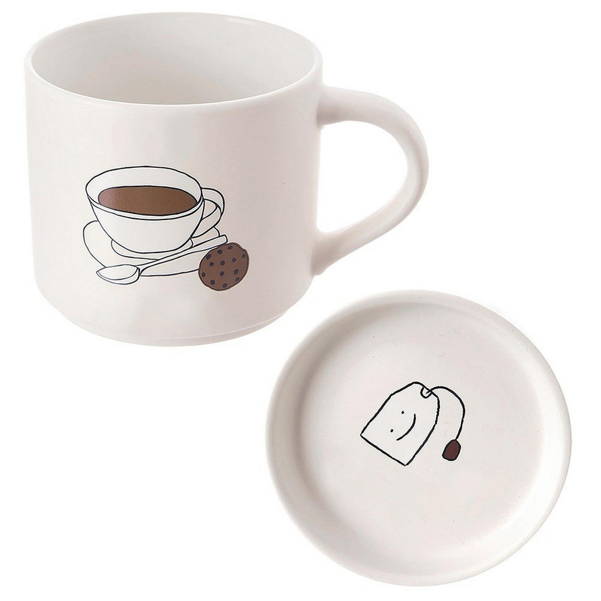 PORZELLANBECHER MIT DECKEL, Porzellan, beige, 420 ml - Dunkelgrau, Naturmaterialien (0.42L) - Orion 