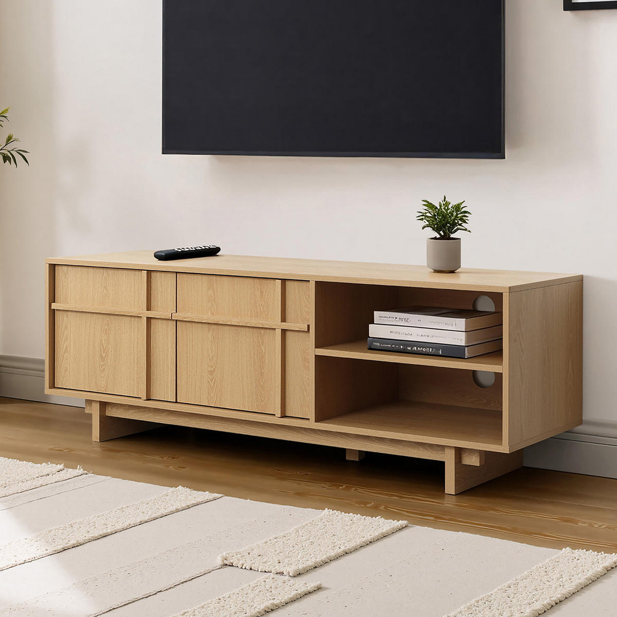 TV-SCHRANK im modernen skandinavischen Stil, TV-Lowboard mit 2 Türen & 2 Ablagen,Holzoptik | B140 x T40 x H50 cm - Braun, Holzwerkstoff (140/50/40cm) - Hometopia
