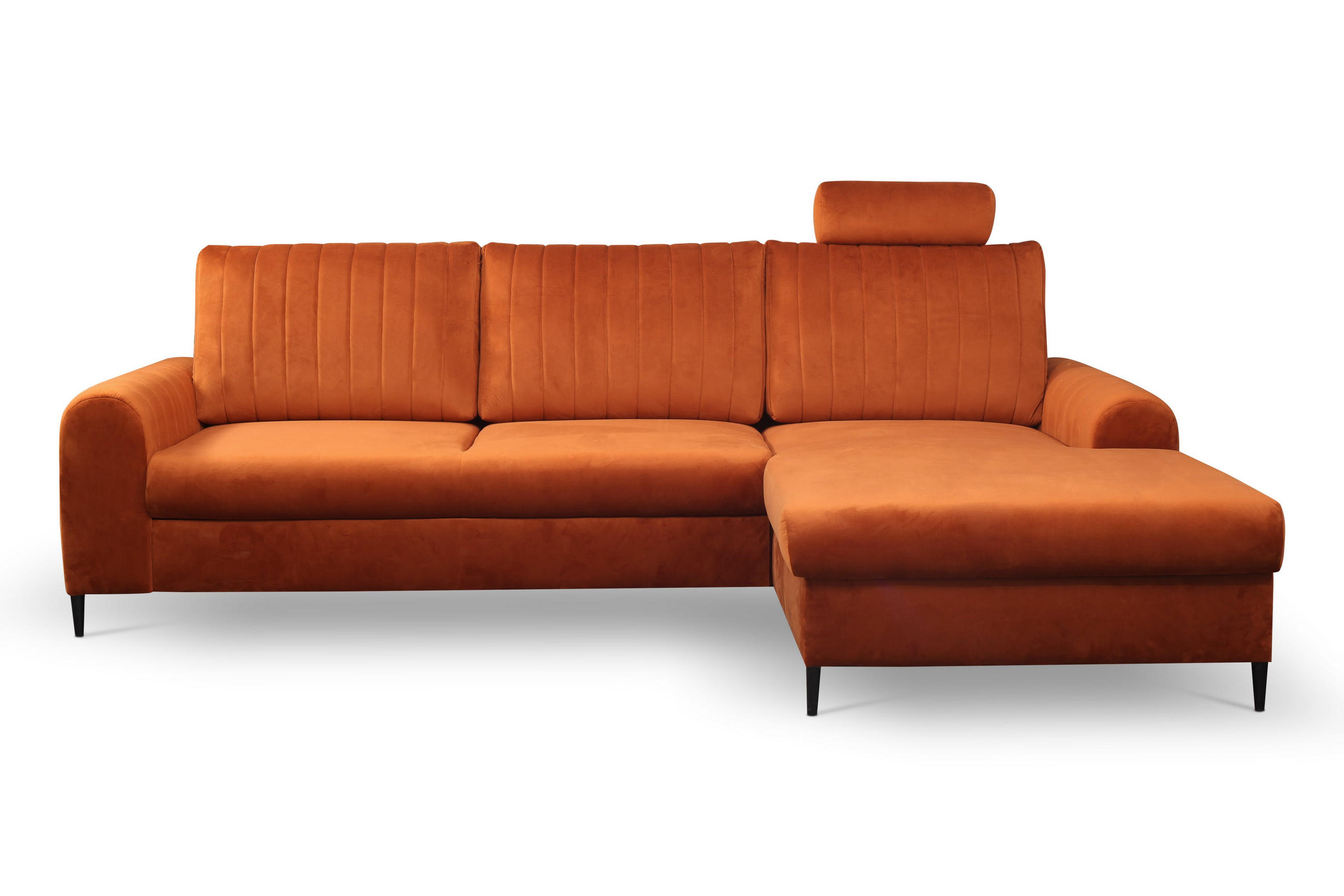ECKSOFA VERONA R-S Braun Velours-Stoff mit Schlaffunktion - Braun, Holz (251/164cm) - MASSENO