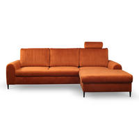 ECKSOFA VERONA R-S Braun Velours-Stoff mit Schlaffunktion - Braun, Holz (251/164cm) - MASSENO