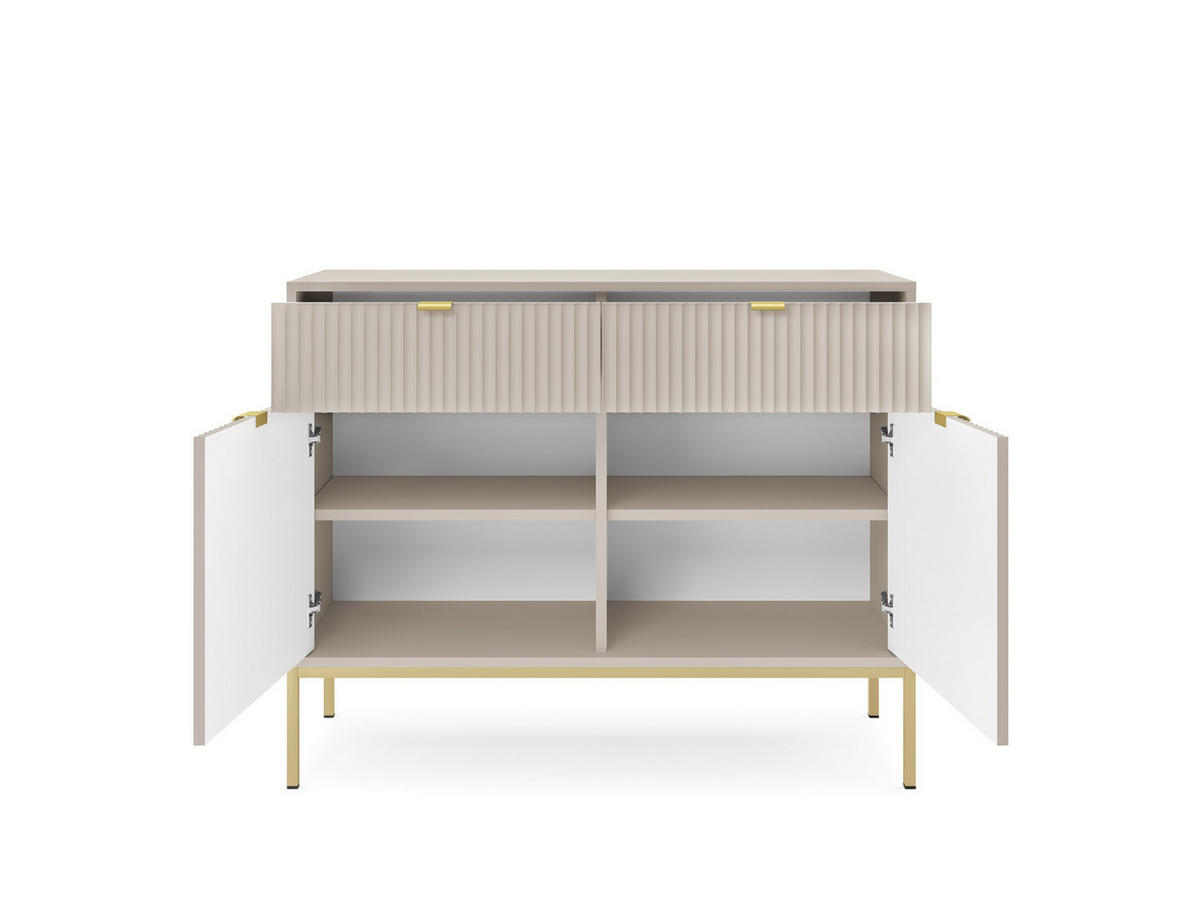 KOMMODE Nova Kaschmir, Golden Beine, Zweitürig mit Schubladen - Kaschmir/Goldfarben, Holzwerkstoff/Metall (104/83/39cm) - Bettso