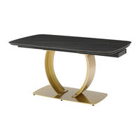 ESSTISCH ausziehbar - 6 bis 10 Personen - Keramik & goldfarbenes Metall - Marmor-Optik Schwarz - OLIFIA - Schwarz, Keramik (240/90/76cm) - Vente-Unique