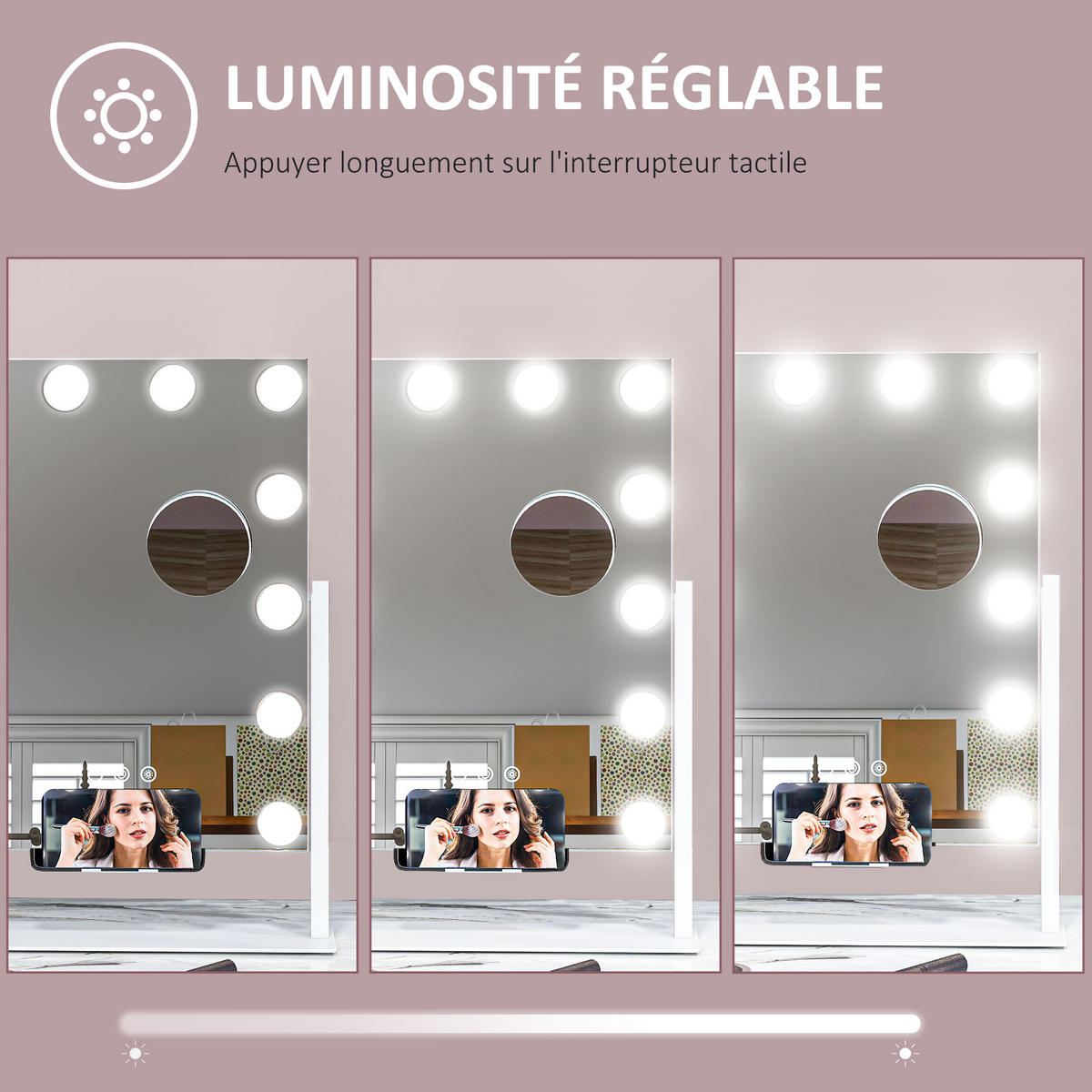 SCHMINKSPIEGEL DE-18030 12 LED, dimmbar, 360° drehbar Weiß - Weiß, Glas (8.5/36.5/45.5cm) - ComfortXL