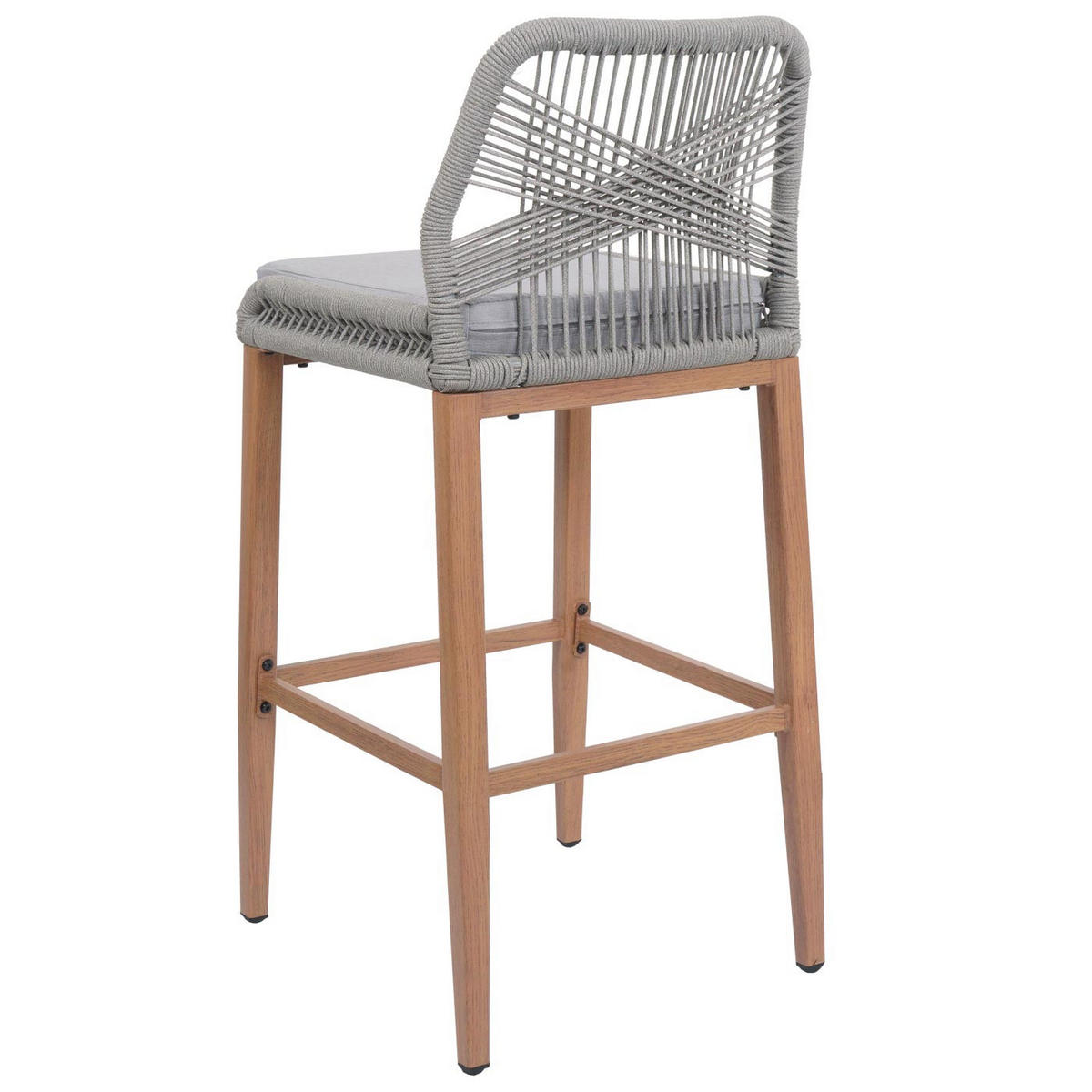 GARTENSTUHL 2er-Set HxBxT 101x45x50cm Sitzhöhe 76cm Hellgrau Kissen Hellgrau Seilgeflecht Metall Holz-Optik - Hellgrau, Metall (45/101/50cm) - PROREGAL