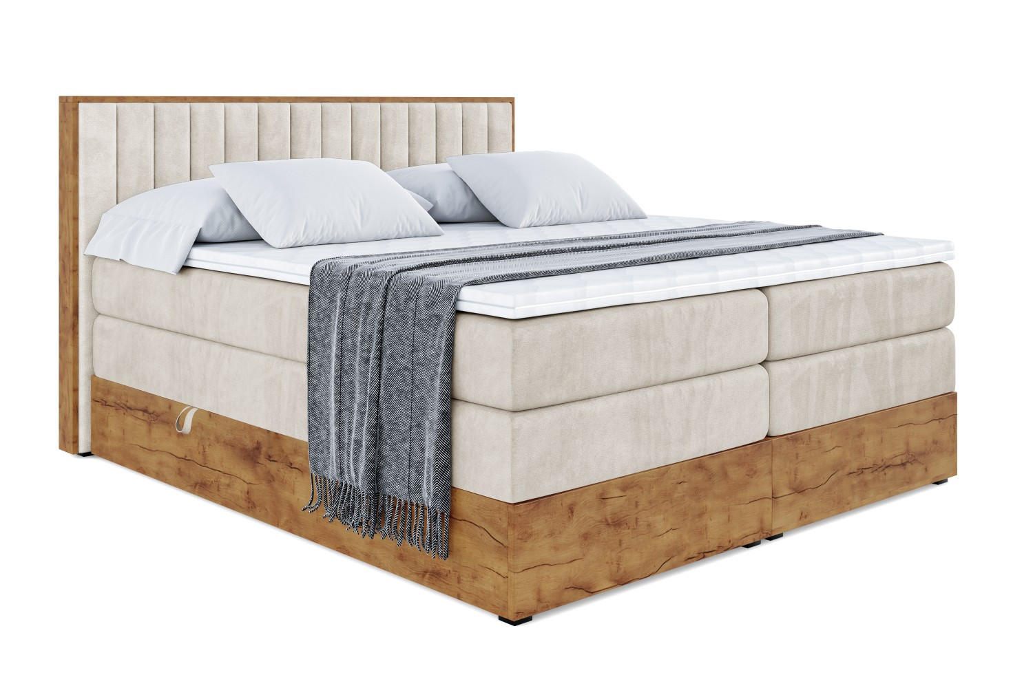 BOXSPRINGBETT mit Matratze H3|H4 und Lattenrost - LOLLI4 KING-160x200 - Beige Casablanca - Beige, Holzwerkstoff (160/200cm) - ALTDECOR