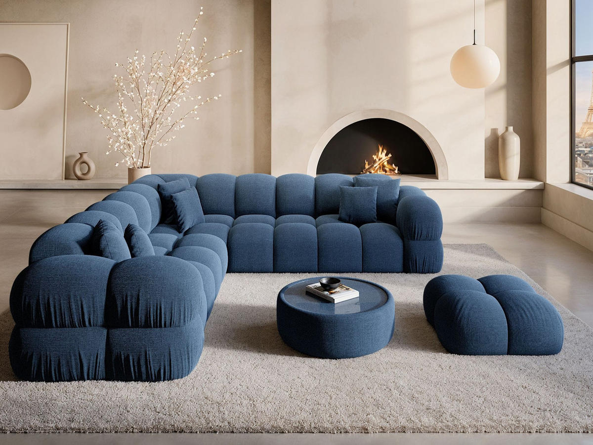 COUCH Monteverde L-Form Dunkelblau Strukturstoff - Dunkelblau, Textil (253/253cm)
