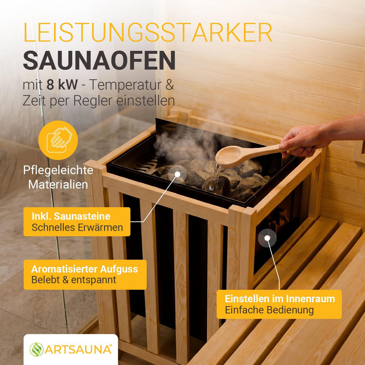 SAUNA Vantaa 175 x 140 cm mit 8 kW Saunaofen - Schwarz, Holz (140/200/175cm) - Artsauna