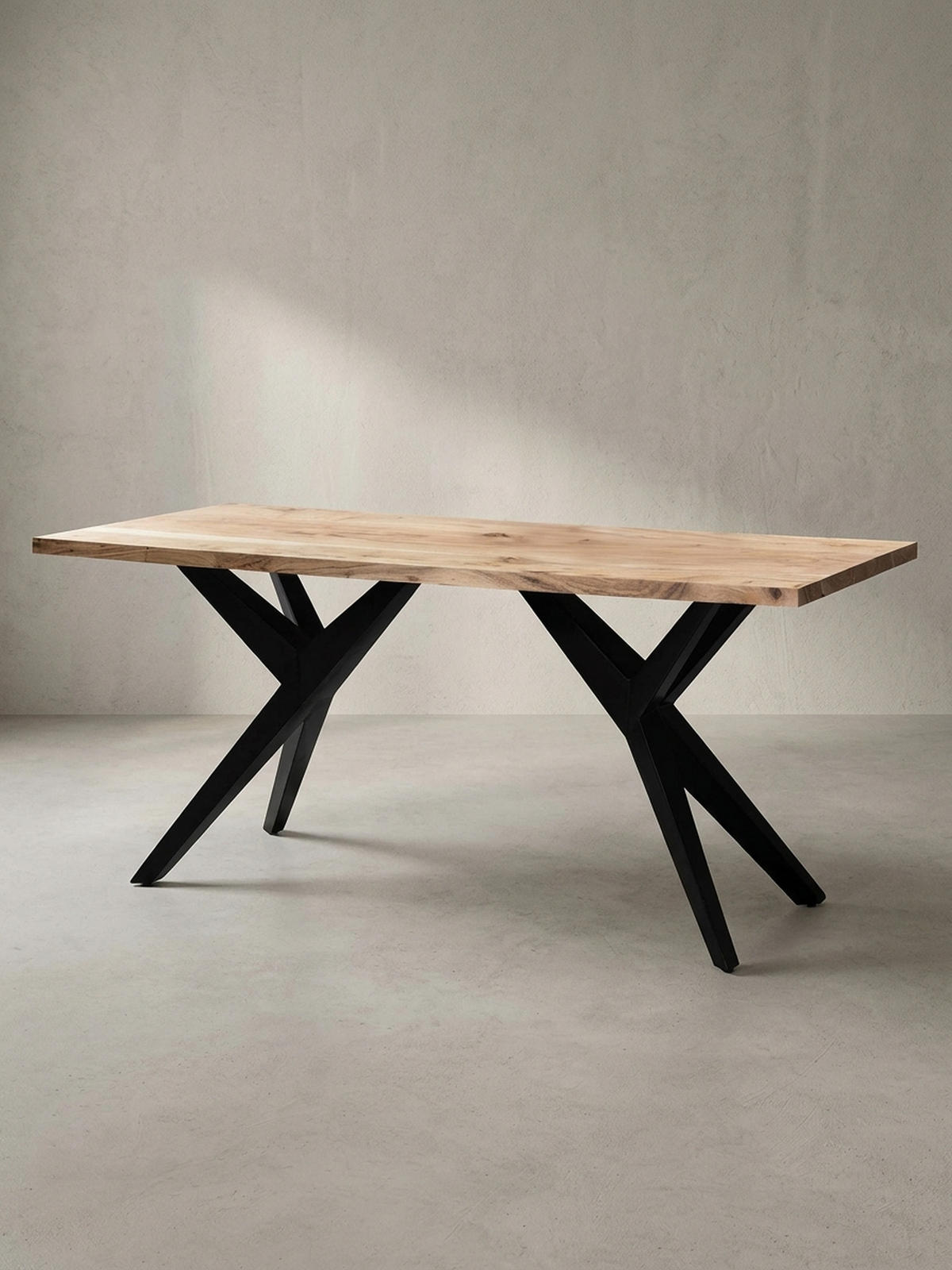 ESSTISCH Massivholz Metall Rechteckig Loft-Stil, Akazie 180x90x76 cm - Schwarz/Akaziefarben, Holz/Metall (90/180/76cm) - KADIMA DESIGN