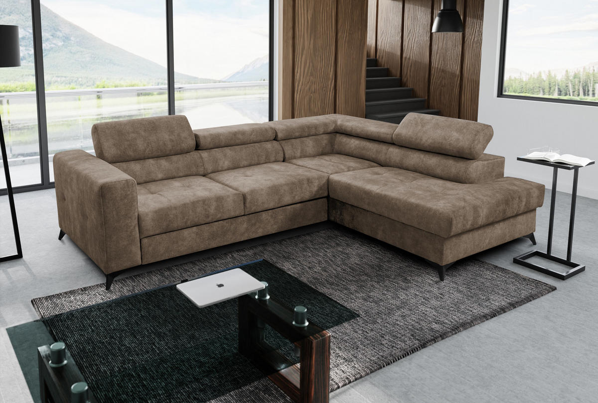 ECKSOFA Palermo L-Form mit Schlaffunktion Bettkasten 267 cm Wohnzimmer rechts braun - Braun, Kunststoff (106/267cm) - Margaret Hadas24