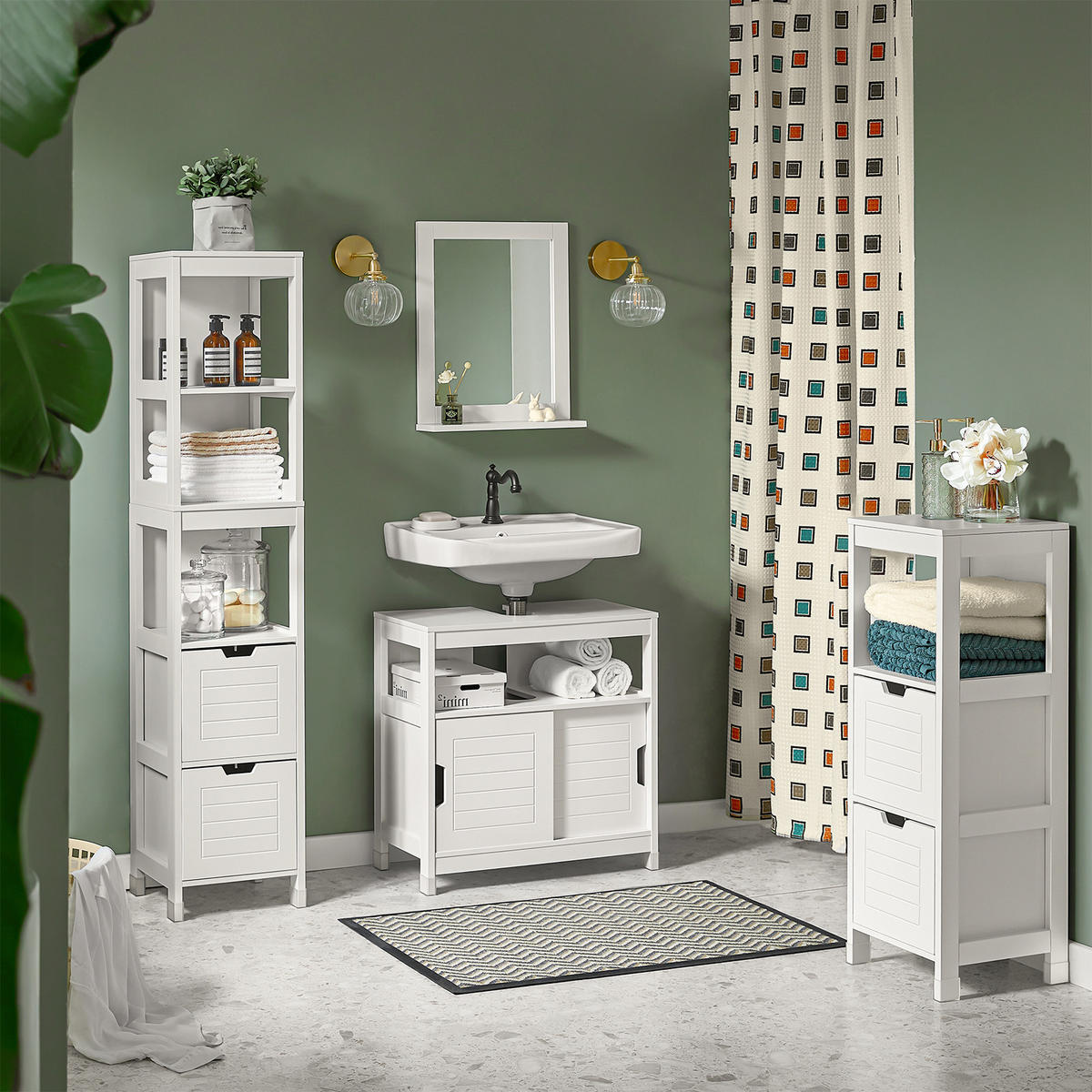 BADEZIMMERSCHRANK Kommode mit 2 Körben Weiß 30x89x30cm - Weiß, Holzwerkstoff (30/90/30cm) - SoBuy