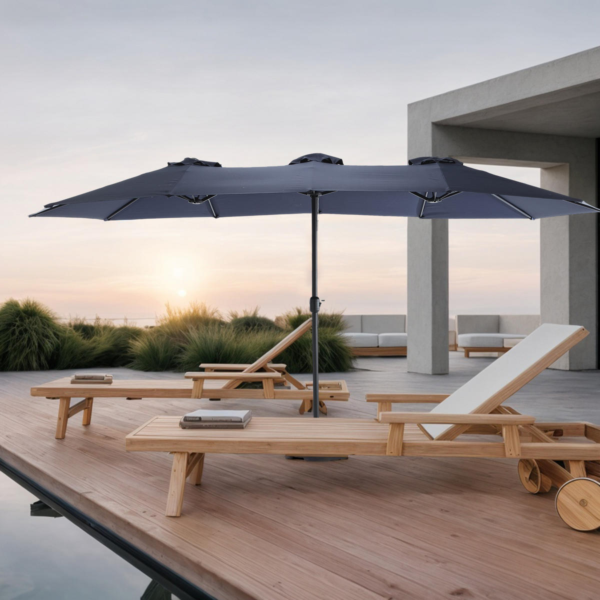 SONNENSCHIRM Doppel Rechteck navyblau - Blau, Metall (267/453cm) - ComfortXL