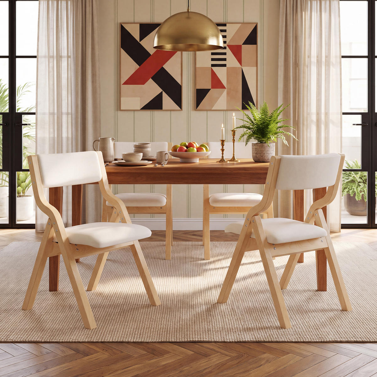 ESSZIMMERSTÜHLE 2er-Set Klappbar Massivholz Leinen Beige - Beige, Holz (55/81/49cm) - FLIEKS