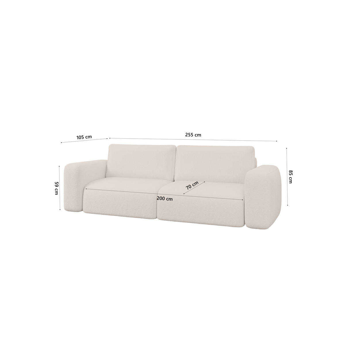 SOFA TALW mit Schlaffunktion, Beige - Ecru, Textil (255/85/105cm) - Fedve