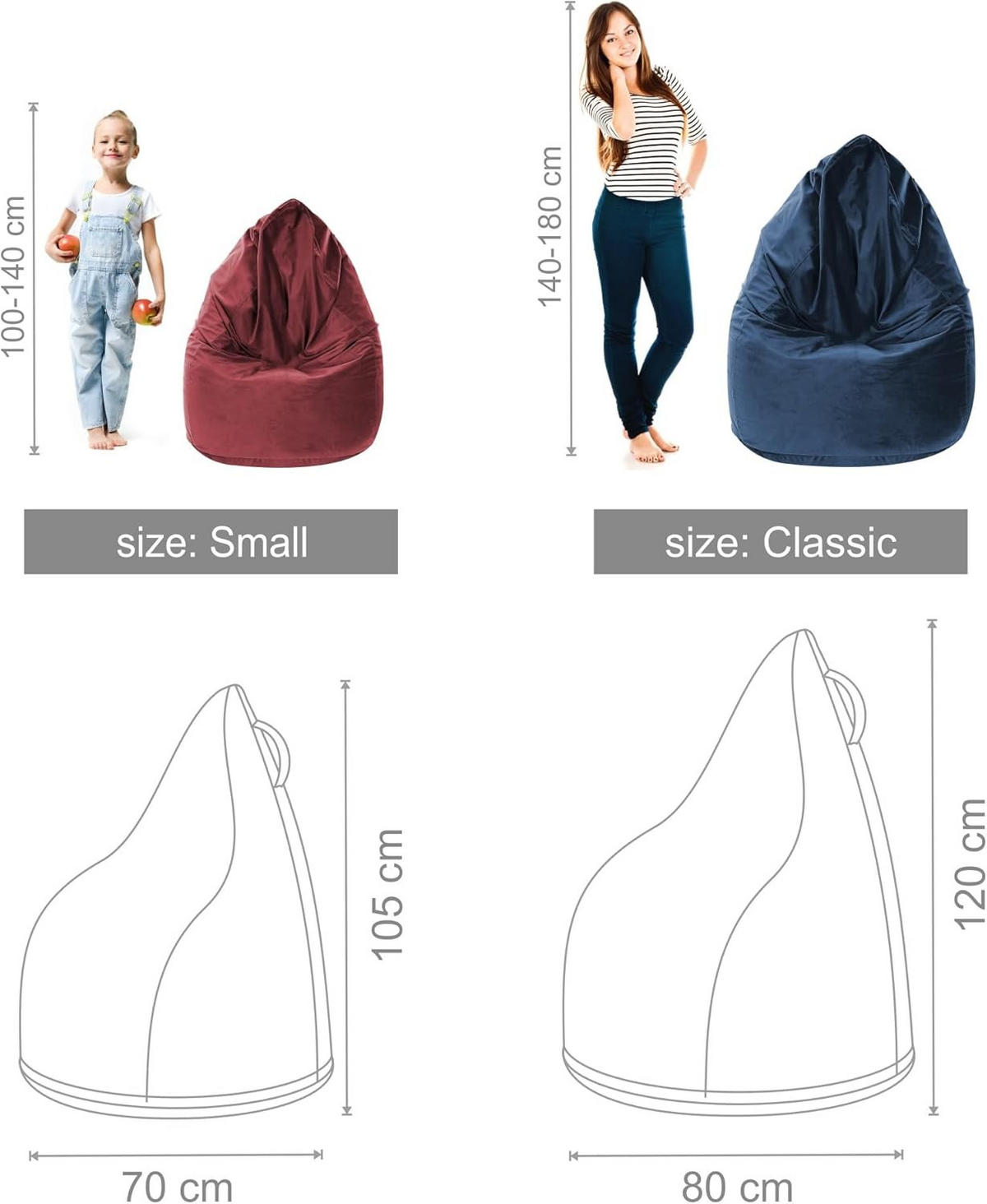 SITZSACK Samtstoff Dark Shadow S - Dunkelgrau, Textil (70/105/70cm) - Dreamroots