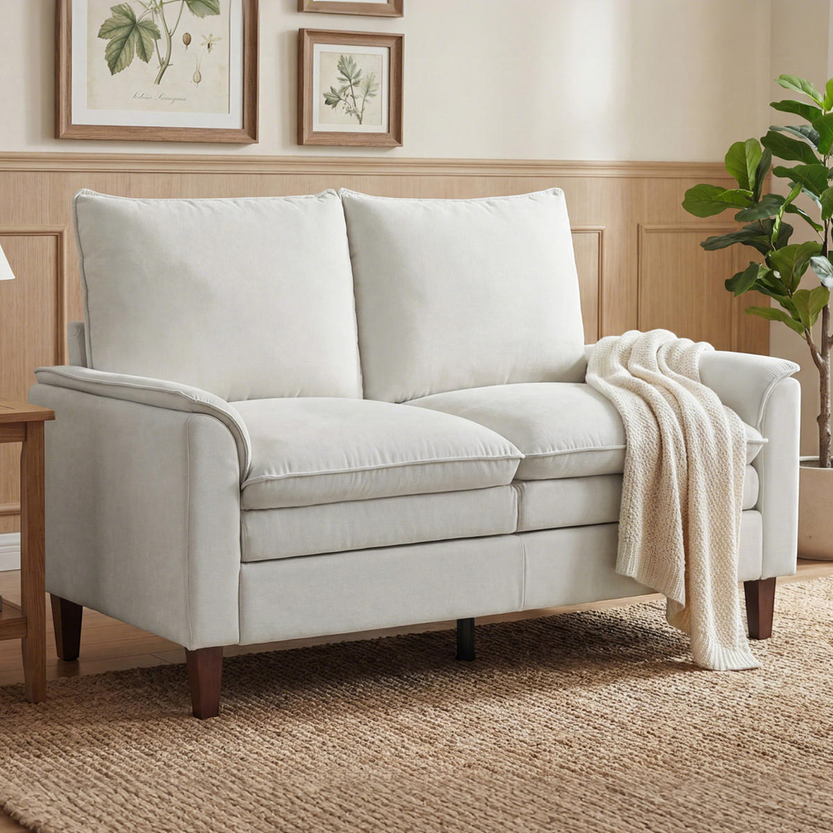 SOFA 2-Sitzer aus Chenille Cremeweiß - Creme, Textil (84/95/146cm) - HOMCOM