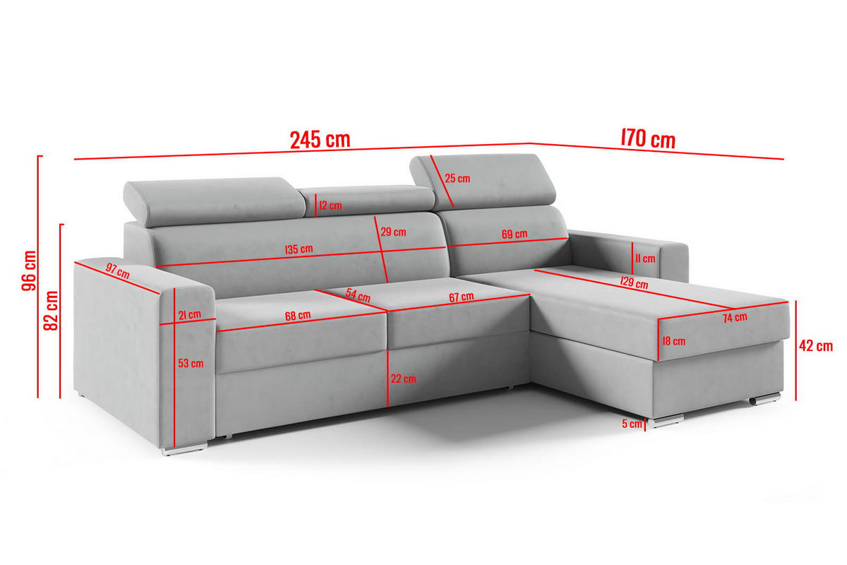 ECKSOFA Nela L-Form mit Bettkasten und Schlaffunktion - Dunkelgrau, Textil (170/245cm) - Jerpax