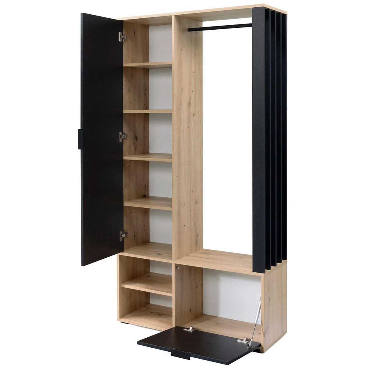 GARDEROBENSCHRANK Limo mit Spiegel und Schuhschrank, Eiche Artisan+schwarz - Eiche Artisan, Holzwerkstoff (100/190/33cm) - Beautysofa