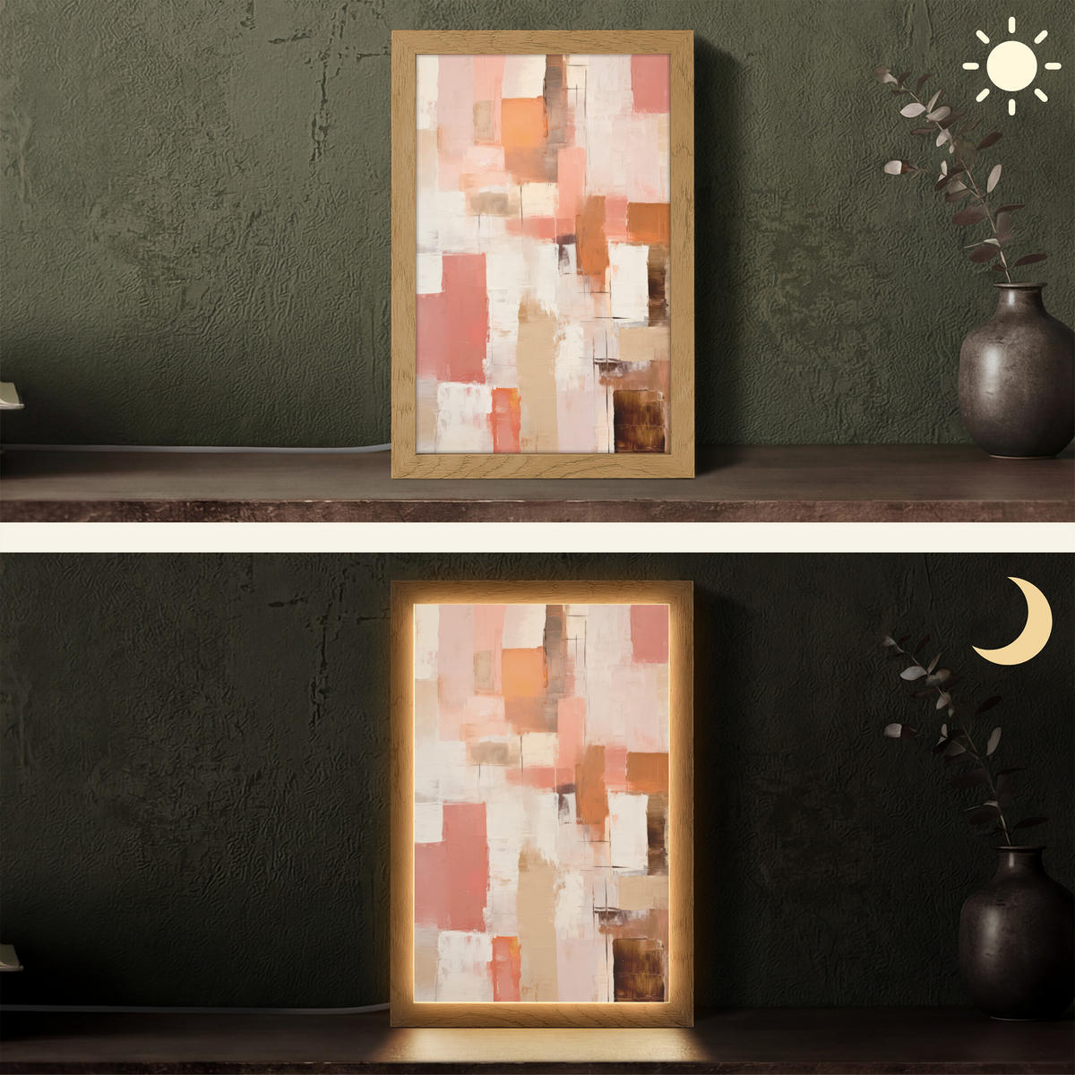 TISCHLEUCHTE Kunst - Rosa - Abstrakt 20x30 cm - Blaugrau, Holzwerkstoff (8/20/30cm) - OnlyWow